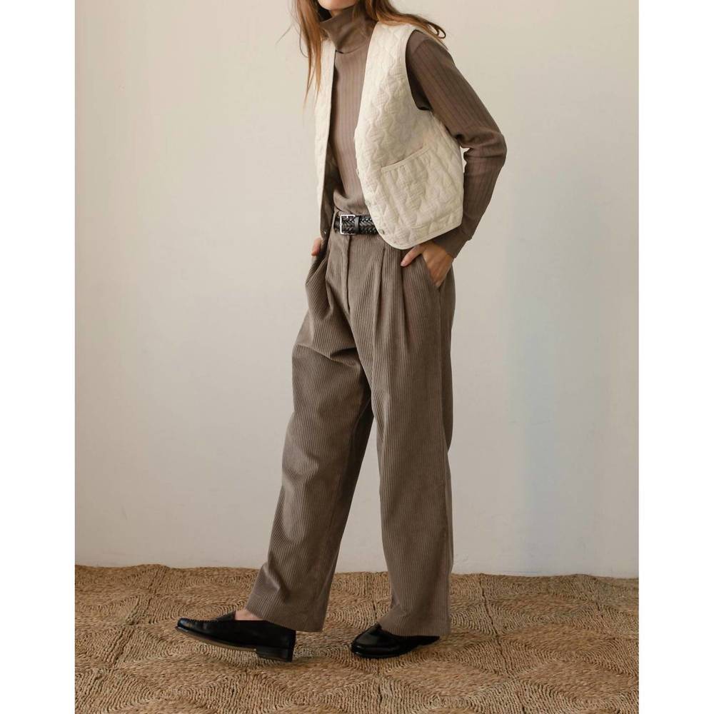 DONNI. Taupe Brown Wide-Leg Corduroy Trousers - Picture 2 of 3